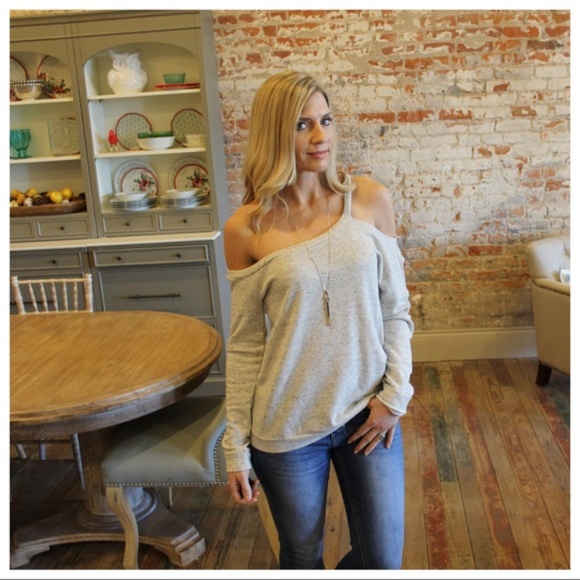 Infinity Raine Tops - Heather Gray One Strap Off the shoulder tunic